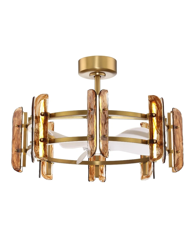 Parrot Uncle 32 Modern Amber Art Glass Fandelier Gold Ceiling Fan with Light and Remote