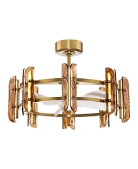 Parrot Uncle 32 Modern Amber Art Glass Fandelier Gold Ceiling Fan with Light and Remote