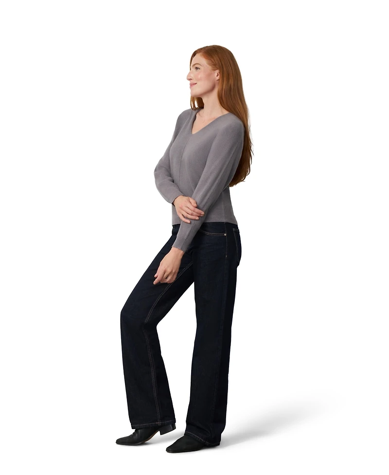 Cable & Gauge Women's Dolman Rib-Knit V-Neck Sweater
