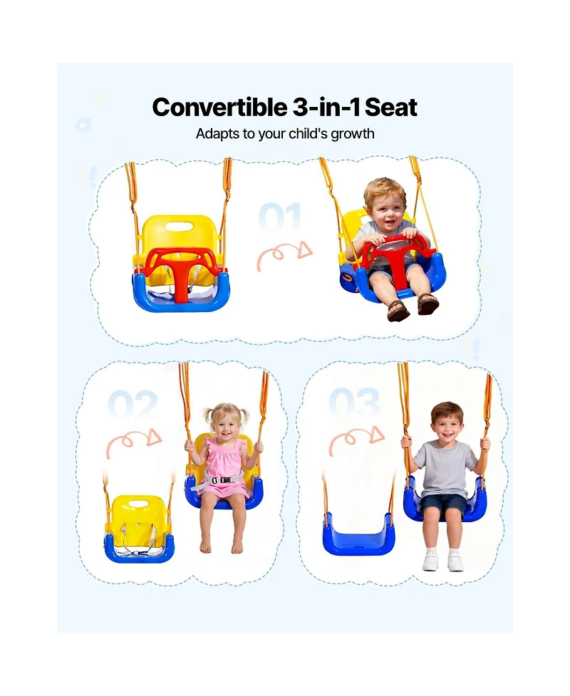 Glintex Toddler 2-in-1 Swing and Jumper with 3-in-1 Convertible Seat, Foldable A-Frame, 200 lb Capacity, Ages 3+