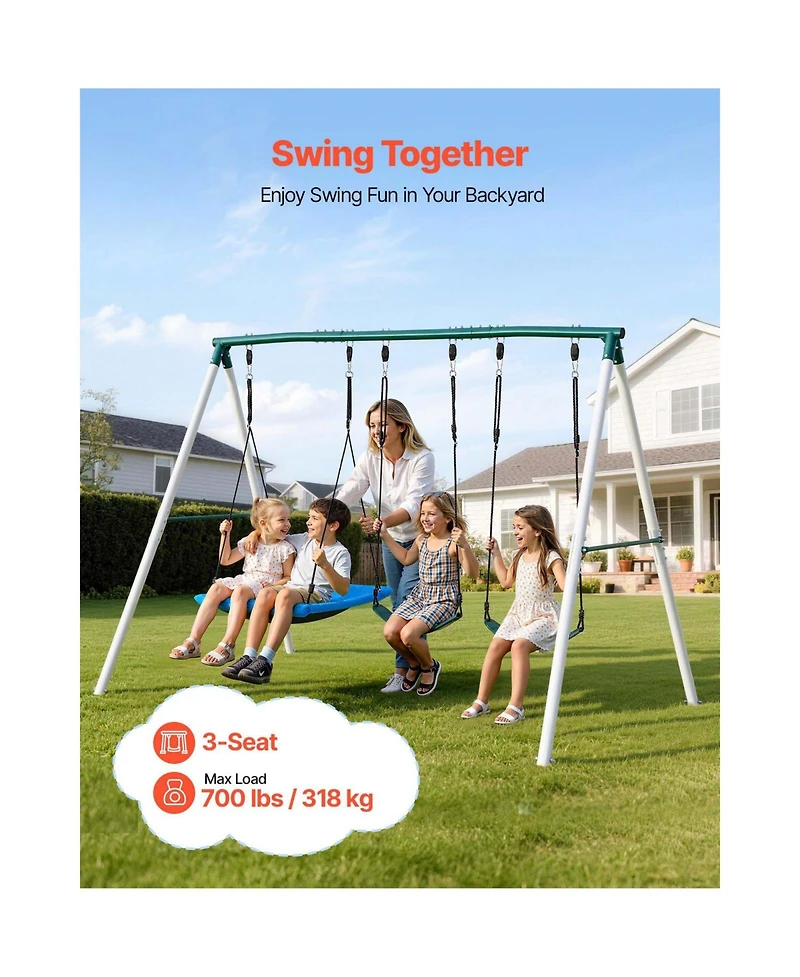 Glintex Backyard A-Frame Swing Set, 700 lb Capacity, Three Seats, Ages 3+