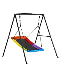 Glintex Backyard A-Frame Swing Stand, 60 x 32 in Saucer Seat, Carbon Steel, 440 lb Load Capacity, Ages 3+