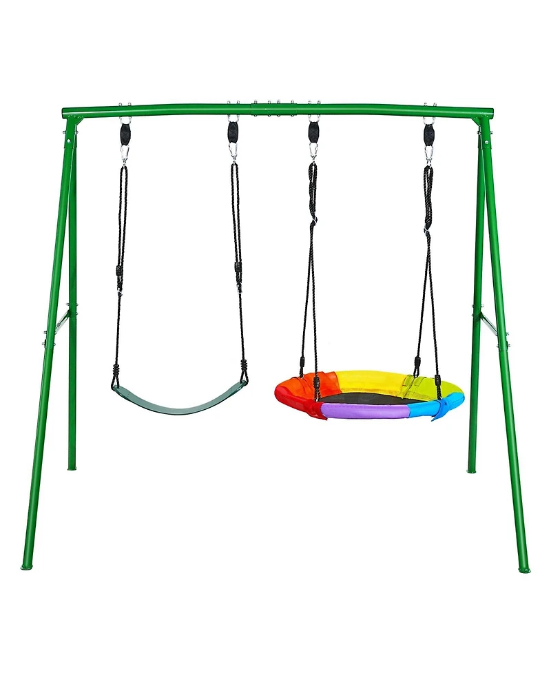 Glintex Backyard A-Frame Swing Stand, 32 in Saucer and Belt Seat, 440 lb Capacity, Ages 3-12