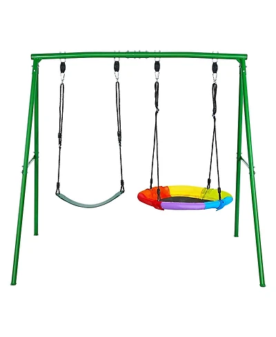Glintex Backyard A-Frame Swing Stand, 32 in Saucer and Belt Seat, 440 lb Capacity, Ages 3-12