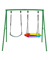 Glintex Backyard A-Frame Swing Stand, 32 in Saucer and Belt Seat, 440 lb Capacity, Ages 3-12