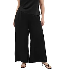 City Chic Plus Jett Pleated Sateen Wide-Leg Pants