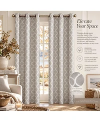 Kate Aurora Gray & White Lattice Clover Ultra Luxurious Window Curtains