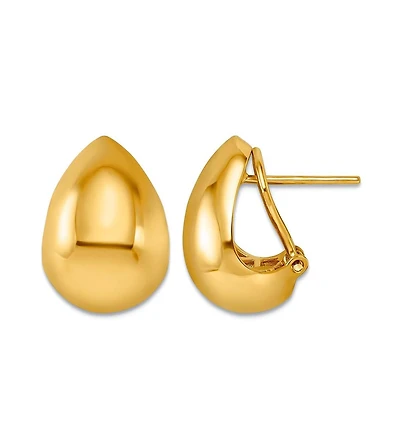 Curata Jewelry Teardrop Button Omega Back Earrings in 18k Yellow Gold
