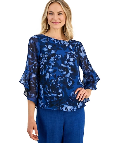 Kasper Women's Boat-Neck Ruffle-Sleeve Blouse