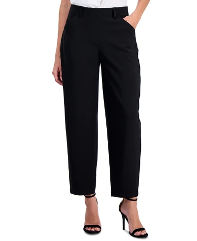 Anne Klein Petite Mid-Rise Barrel-Leg Pants