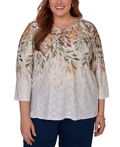Alfred Dunner Plus Autumn Leaves Braided Neck Top