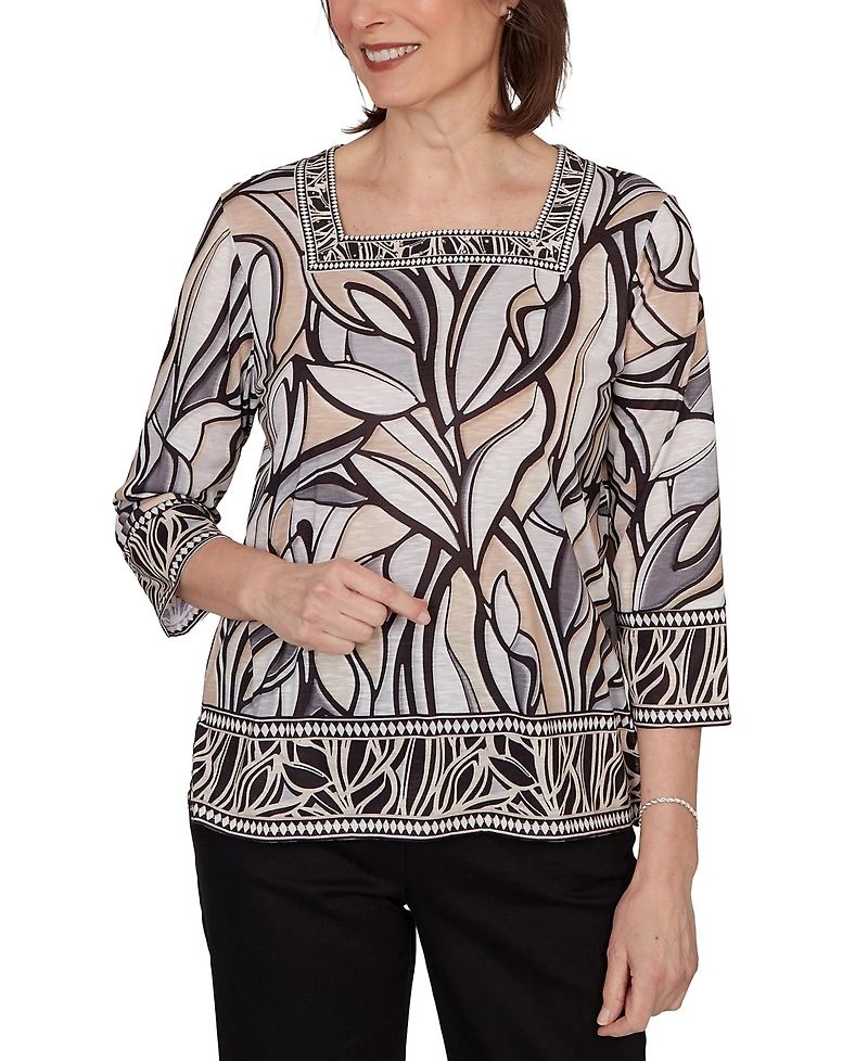 Alfred Dunner Petite Stained Glass Border Trim Top