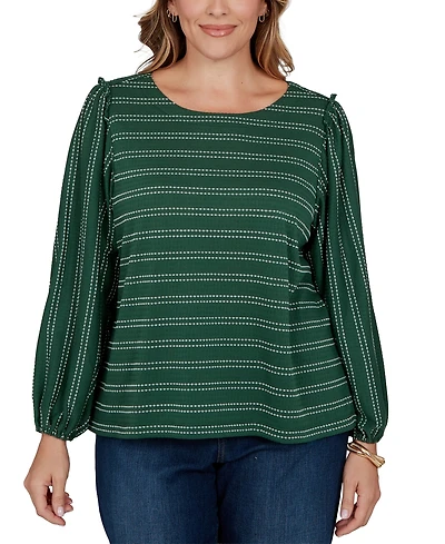 Ruby Rd. Plus Dobby Stripe Long-Sleeve Boat Neck Blouse