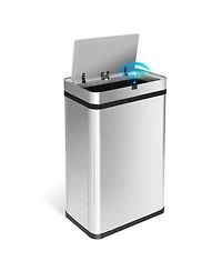 Mega Casa 16 Gallon Stainless Steel Rectangular Motion Sensor Trash Can with Silent Close Lid and Stay-Open Feature