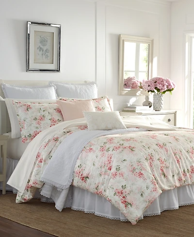 Laura Ashley Wisteria Faux Velour 3 Piece Comforter Set, King