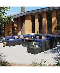 Aoxun 12-Piece Outdoor Wicker Patio Conversation Set with 44 Inches Propane Fire Pit Table