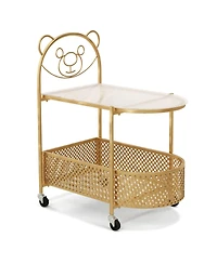 Mecale 2 Tier Mobile Glass Coffee Table with Bear Pattern Golden