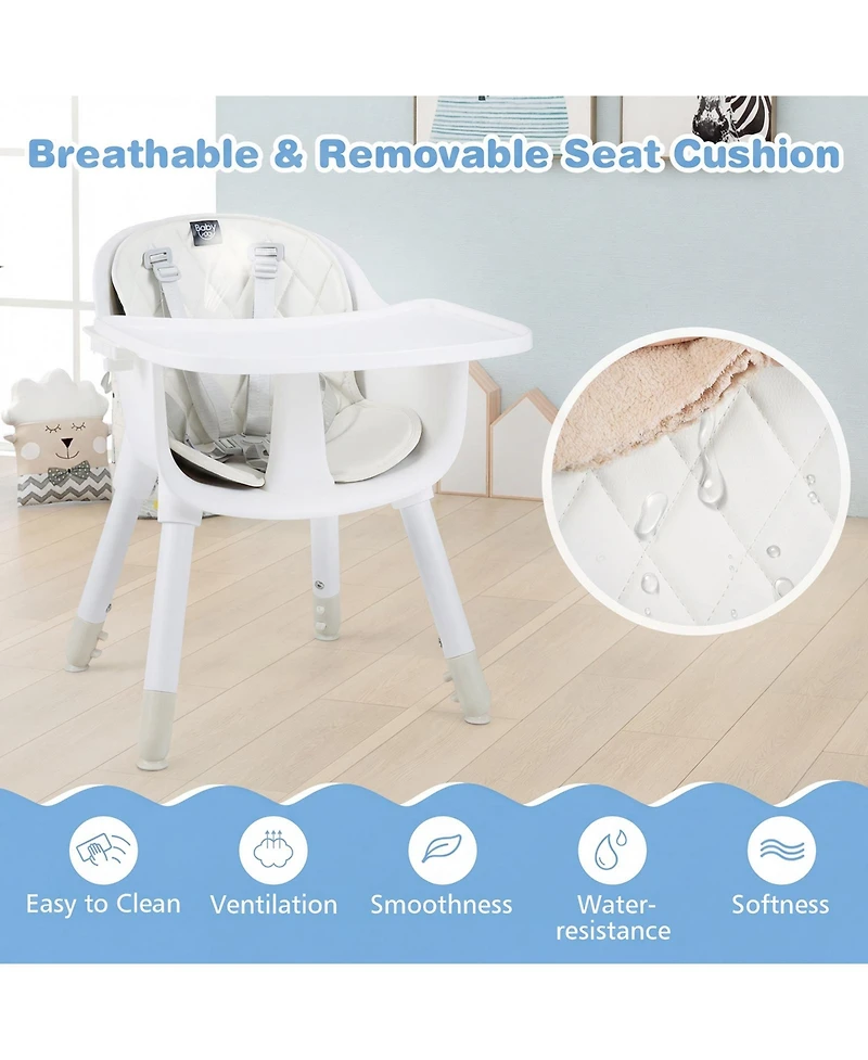 Costway Toddler 4 in 1 High Chair Convertible Table Chair Set with Pu Cushion