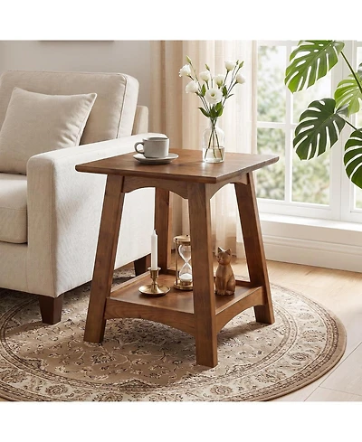 Tribesigns Solid Wood End Table, Small Square Side Table, Walnut