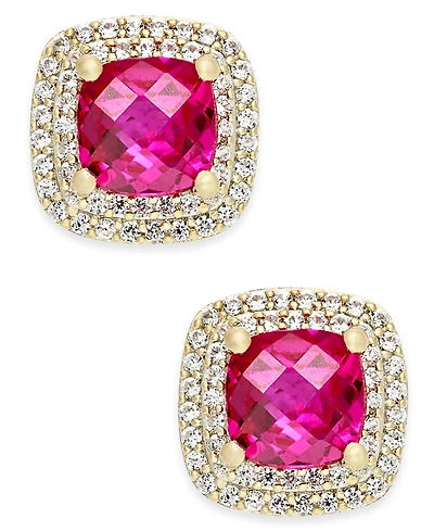 Lab-Grown Ruby (2-1/6 ct. t.w.) and White Sapphire (1/3 ct. t.w.) Square Stud Earrings in 14k Gold-Plated Sterling Silver