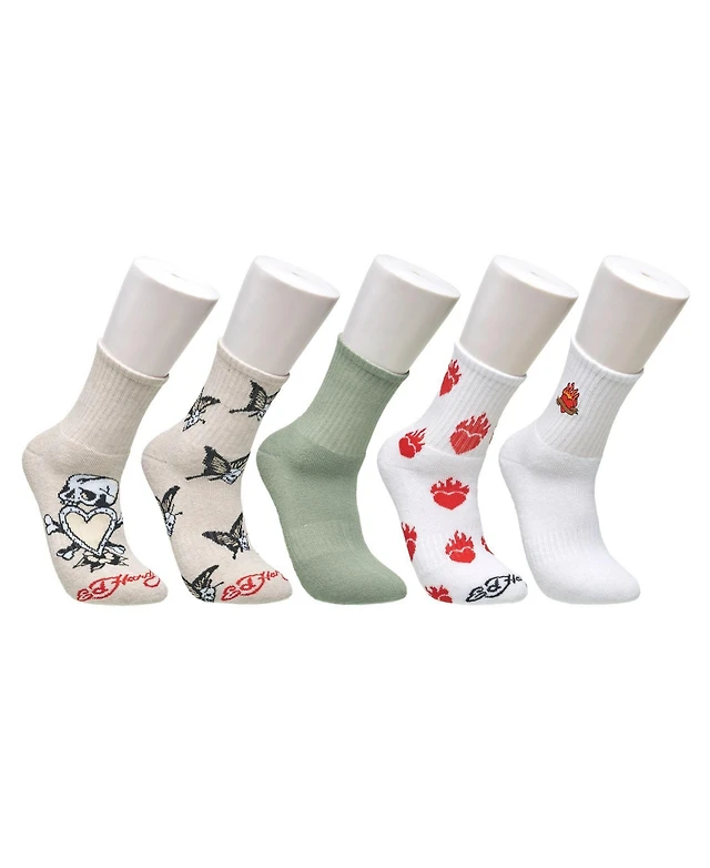 Ed Hardy Women's Fashion Full Cushion Mid Crew Sock 5-Pack