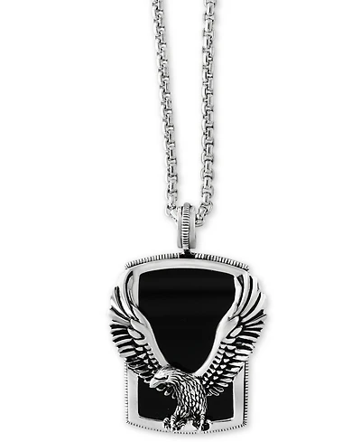 Effy Men's Onyx (31 x 20mm) Eagle Pendant Necklace in Sterling Silver
