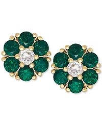 Sapphire (1-1/5 ct. t.w.) and White (1/6 Flower Stud Earrings 14k Gold (Also Available Emerald Ruby)