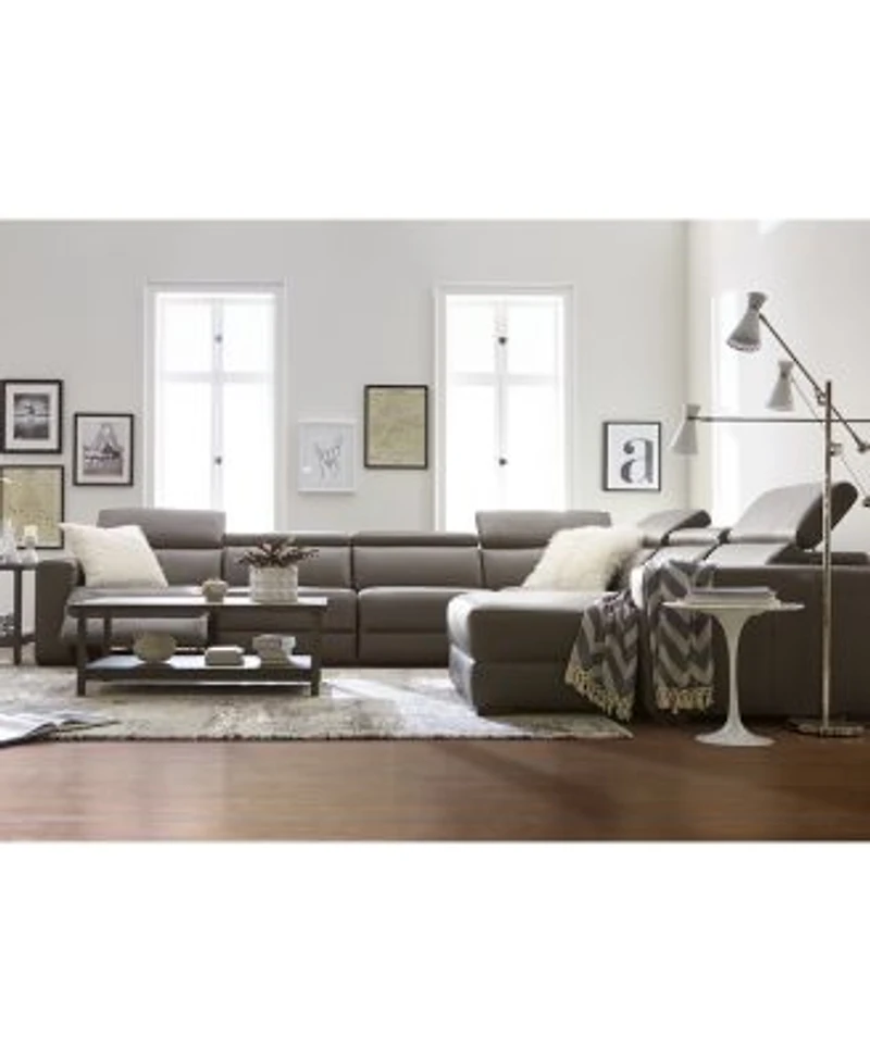 Nevio Leather Power Reclining Sectional Sofa With Articulating Headrests Collection Created For Macys
