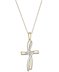 Diamond Accent Cross Pendant Necklace in 10k Yellow and White Gold