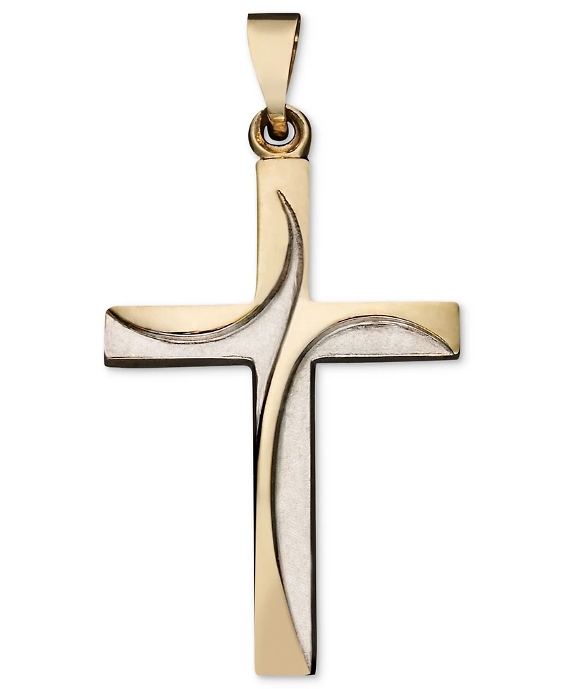 Swirl Cross Pendant in 14k Yellow and White Gold