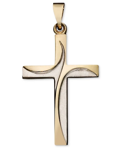 Swirl Cross Pendant in 14k Yellow and White Gold