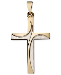 Swirl Cross Pendant in 14k Yellow and White Gold