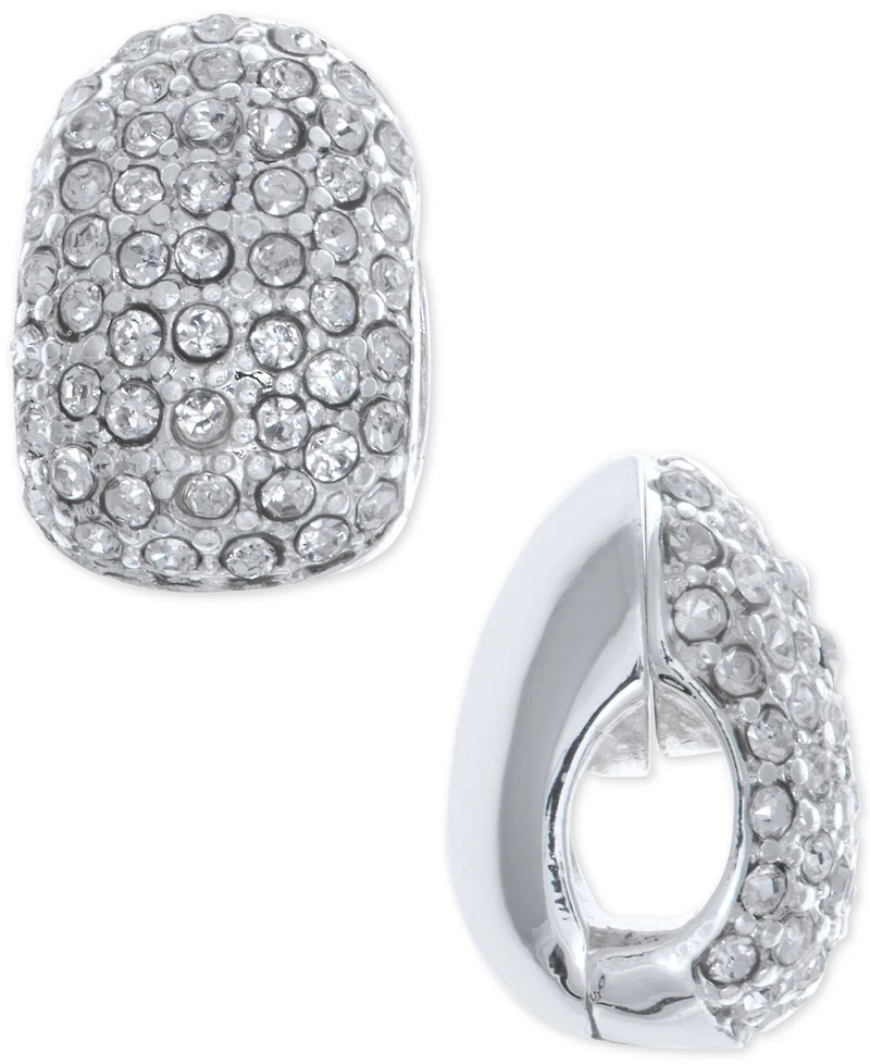 Anne Klein Silver-Tone Black Crystal Huggie Clip-On Earrings
