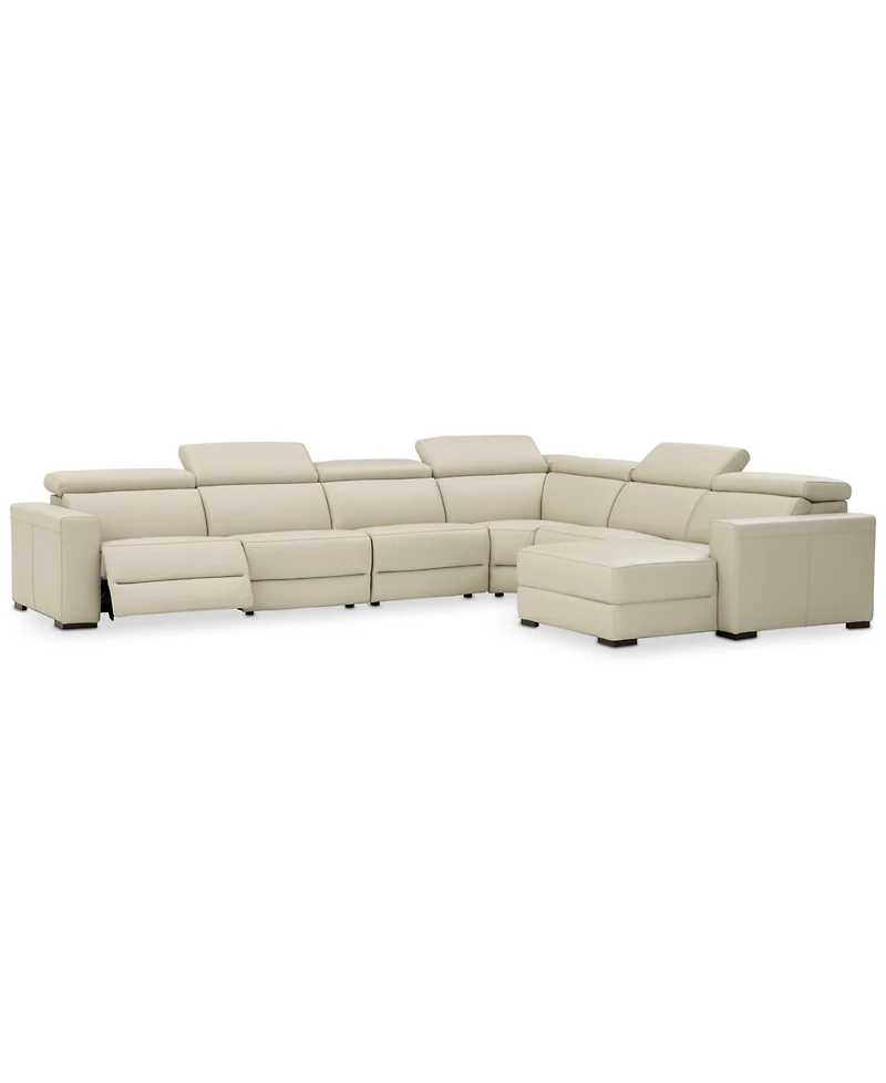 Nevio -pc Leather Sectional Sofa with Chaise, 1 Power Recliner and Articulating Headrests