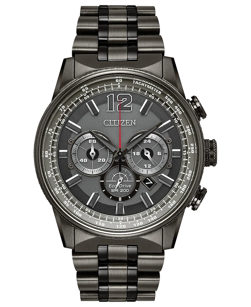 Citizen Eco-Drive Men's Chronograph Nighthawk Gray Stainless Steel Bracelet Watch 43mm