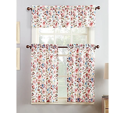 Deana Floral Semi-Sheer Rod Pocket Kitchen Curtain Set
