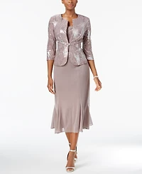Alex Evenings Petite Sequined A-Line Midi Dress and Jacket