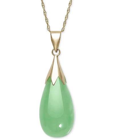 Dyed Jade (10 x 20mm) Elongated Teardrop Pendant Necklace in 10k Gold