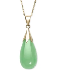 Dyed Jade (10 x 20mm) Elongated Teardrop Pendant Necklace in 10k Gold