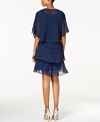 Sl Fashions Embellished Tiered Chiffon Dress & Capelet