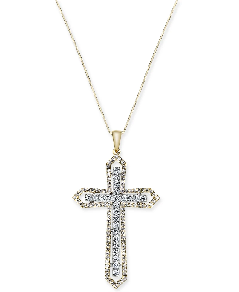 Diamond Two-Tone Cross Pendant Necklace (1 ct. t.w.) in 14k Yellow and White Gold