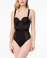 Dkny Women's Sheers Strapless Mesh-Panel Thong Bodysuit DK6008