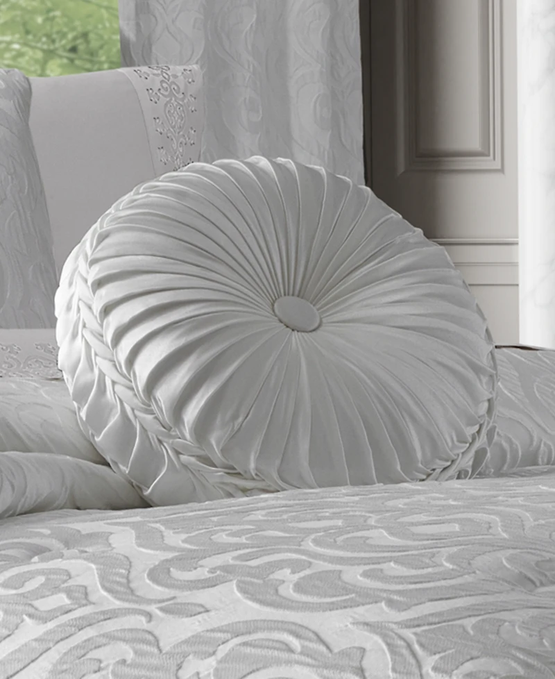 J Queen New York Astoria White Tufted Decorative Pillow, 15" Round