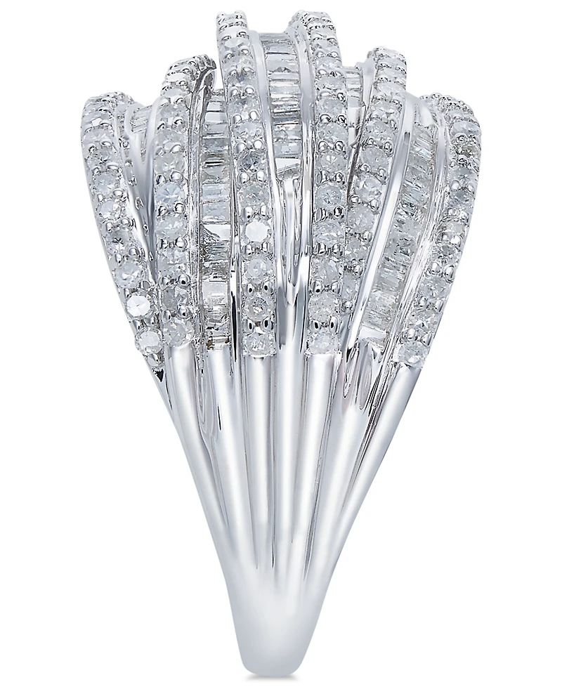 Diamond Multi-Row Cluster Ring (1 ct. t.w.) Sterling Silver