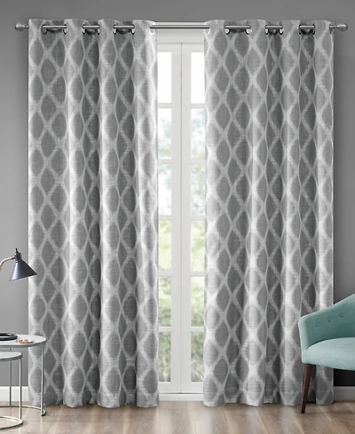 Blakesly Ikat blackout curtains for bedroom, Silver grommet top fit up to 1.25 inches rod Single Curtain Panel for Living Room, Width 50 length 95 inc