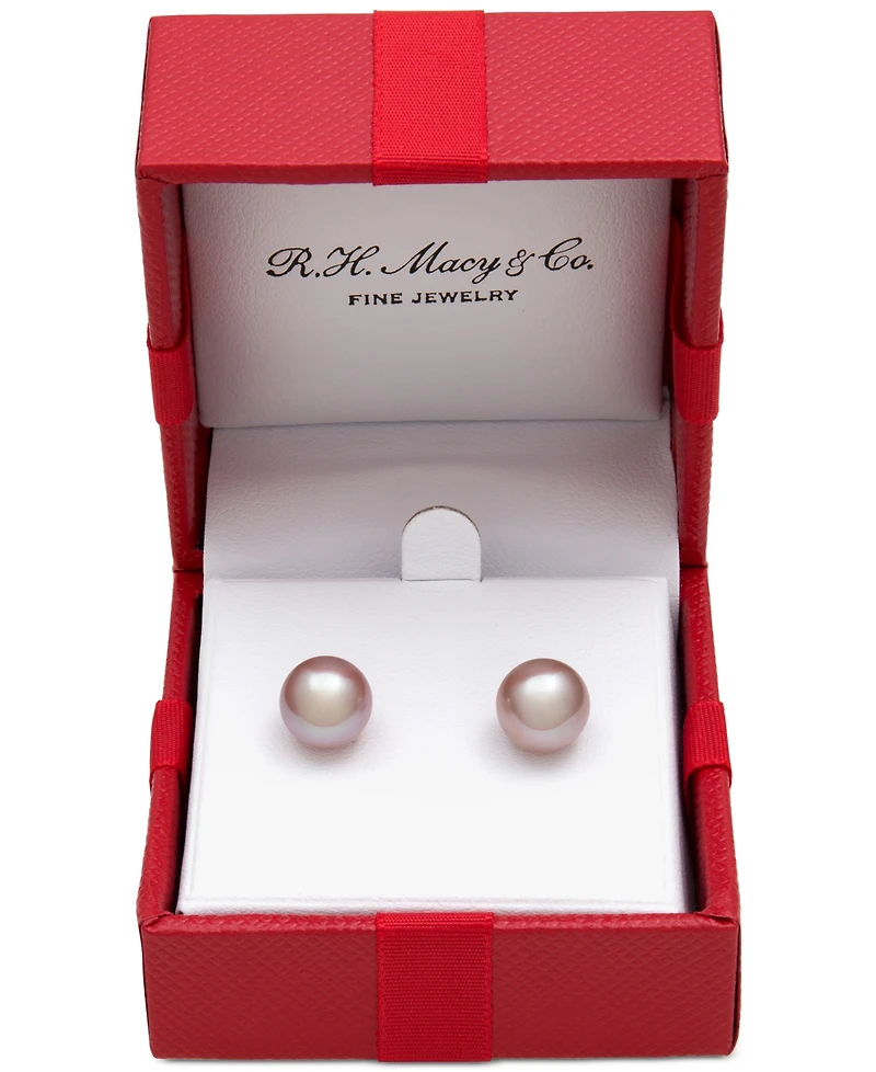 Belle de Mer Cultured Freshwater Pearl Stud 14k Yellow Gold Earrings (8mm)