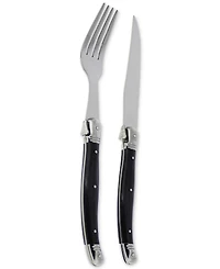 French Home Laguiole Faux Onyx Steak Knife and Fork Set, 8 Piece.