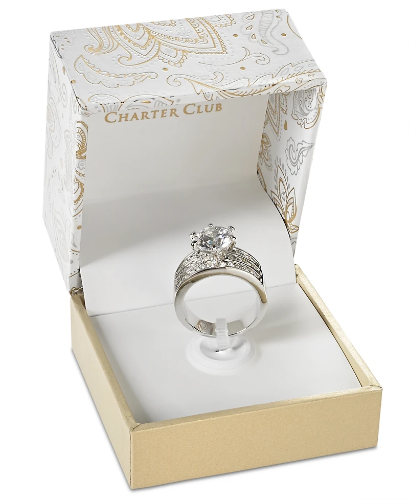 Charter Club Crystal Triple-Row Ring Fine Silver Plate or Gold Plate, Created for Macy's