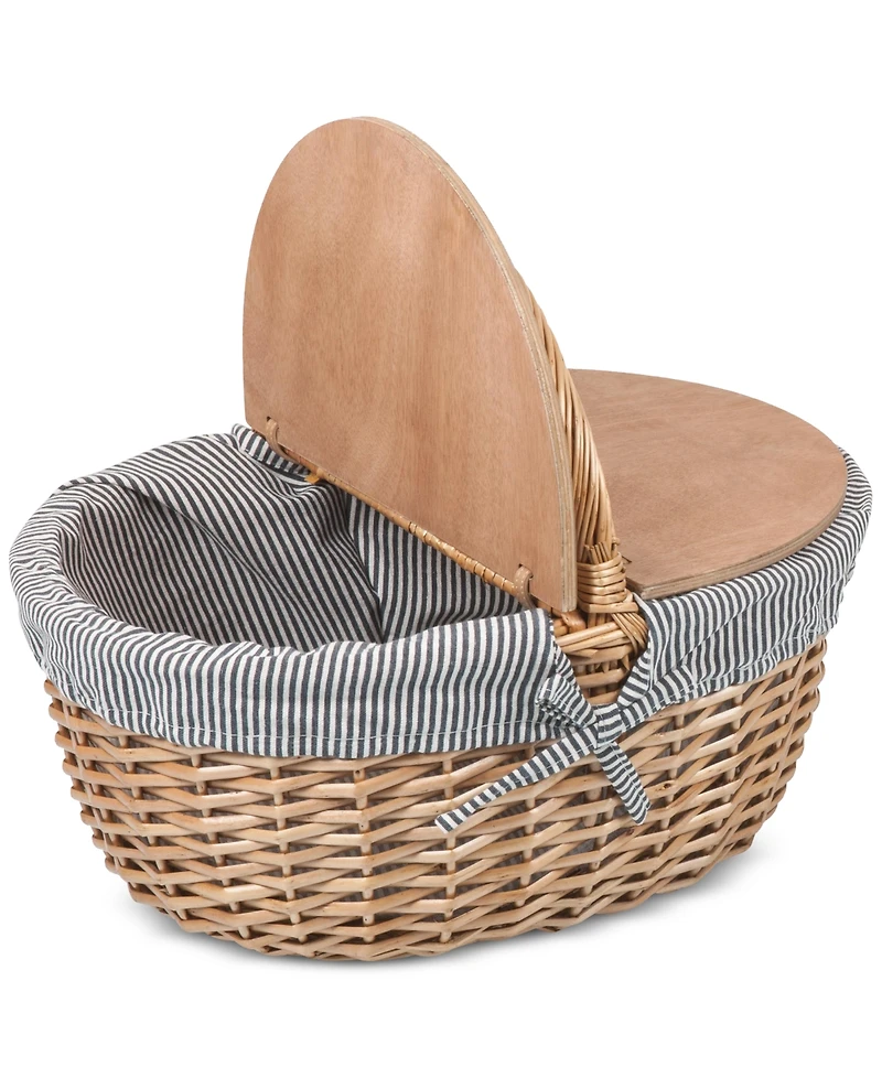 Picnic Time Country Navy & White Striped Picnic Basket