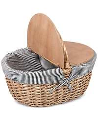 Picnic Time Country Navy & White Striped Picnic Basket